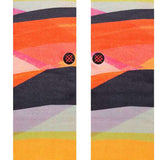 Stance Abstruse Crew Socks 2023 - A pair of crew socks in a vibrant, abstract pattern featuring shades of orange, yellow, pink, and black.