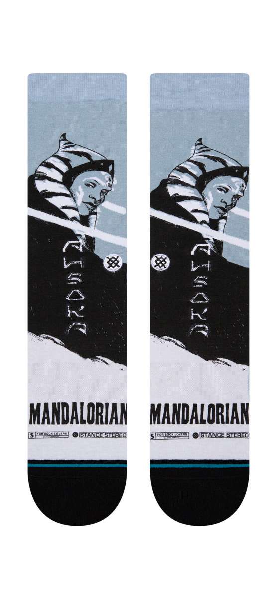 Stance Ahsoka West Crew Socks 2023 - Black and white socks with a stylized image of Ahsoka Tano from Star Wars.