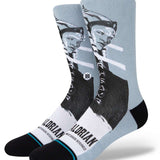Stance Ahsoka West Crew Socks 2023 - White socks with a black and white image of Ahsoka Tano from Star Wars.