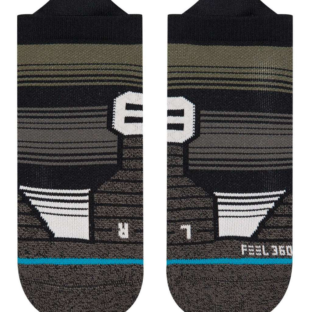 Stance Caliber Tab Low Cut Socks 2023 - Black socks with white stripes and a small logo on the top.