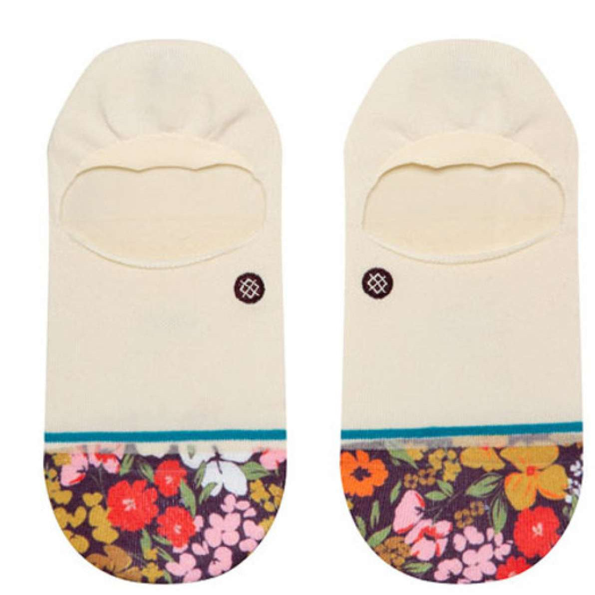 Stance Ladies' Ditz No Show Socks - Floral patterned socks with pink, yellow, and white flowers on a black background.