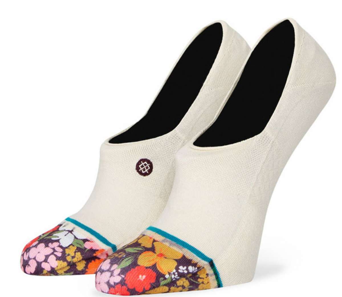 Stance Ladies' Ditz No Show Socks - Floral patterned toe with pink, yellow, and white flowers on a black background.