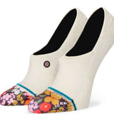 Stance Ladies' Ditz No Show Socks - Floral patterned toe with pink, yellow, and white flowers on a black background.