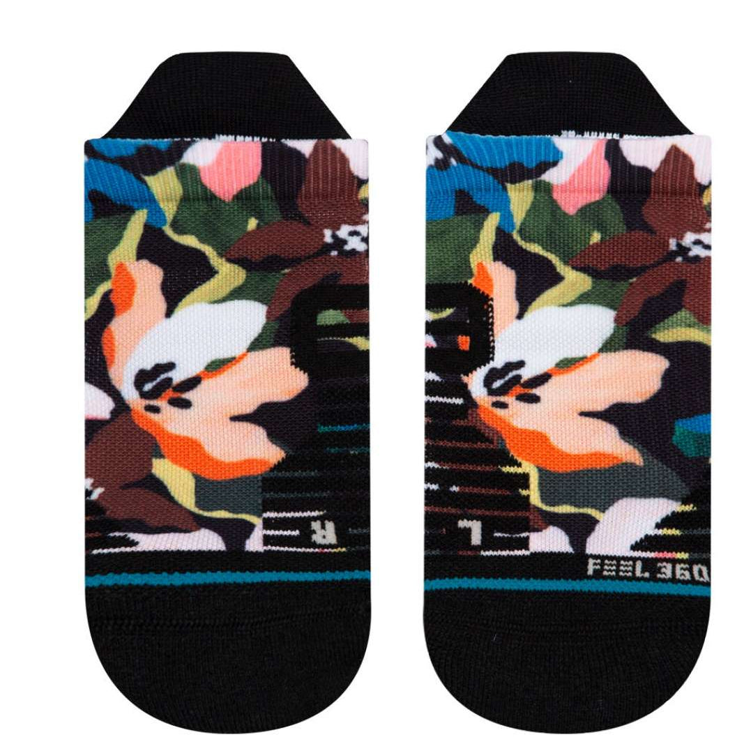 Stance Ladies Expanse Tab Low Cut Socks - Floral pattern with pink, blue, and green flowers on a black background.