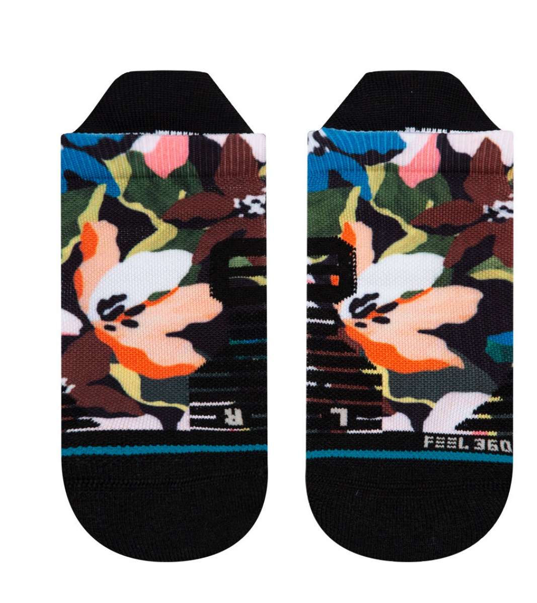 Stance Ladies Expanse Tab Low Cut Socks - Floral pattern with pink, blue, and green flowers on a black background.