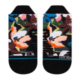 Stance Ladies Expanse Tab Low Cut Socks - Floral pattern with pink, blue, and green flowers on a black background.