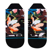 Stance Ladies Expanse Tab Low Cut Socks - Floral pattern with pink, blue, and green flowers on a black background.