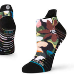Stance Ladies Expanse Tab Low Cut Socks - Floral patterned socks with green, pink, and brown flowers on a white background.