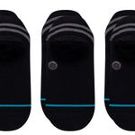 Stance Gamut 2 No Show 3 Pack Socks - Black socks with gray stripes and a circular logo on the ankle area.