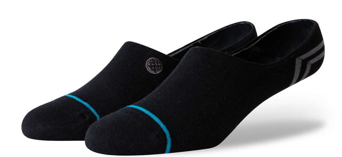 Stance Gamut 2 No Show 3 Pack Socks - Black socks with a blue stripe at the top and grey stripes on the heel.