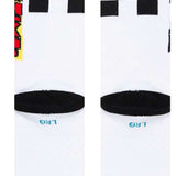 Stance Gnarly Crew Socks 2023 - White socks with a black and red checkered pattern on the left side.