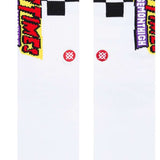 Stance Gnarly Crew Socks 2023 - White crew socks with red and yellow "GNARLY" lettering on the top of each foot.