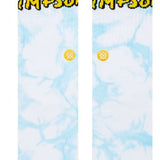 Stance Intro Crew Socks 2023 - White crew socks with a repeating pattern of light blue and dark blue stripes.