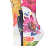 Stance Lucid Crew Cut Socks Ladies 2023 - White crew cut socks with a repeating pattern of pink, yellow and orange flowers.