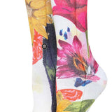 Stance Lucid Crew Cut Socks Ladies 2023 - White crew cut socks with a repeating pattern of pink, yellow and orange flowers.