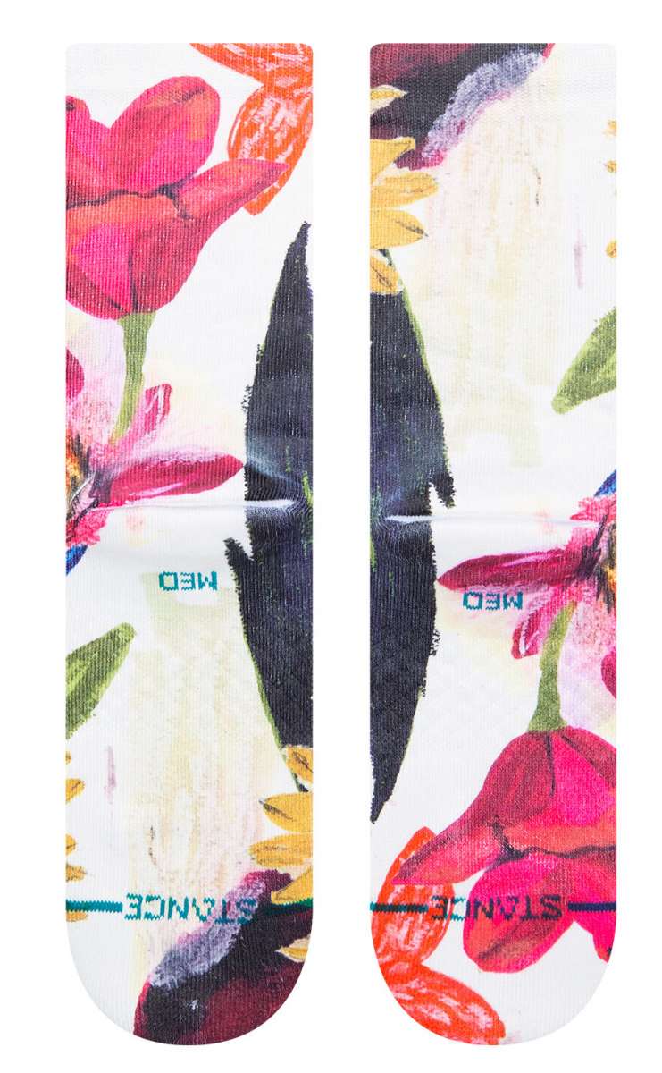 Stance Lucid Crew Cut Socks Ladies 2023 - White socks with pink and orange floral pattern.