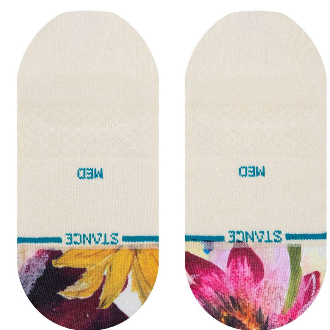 Stance Lucid No Show Socks Ladies 2023 - White socks with a floral pattern at the toe area.