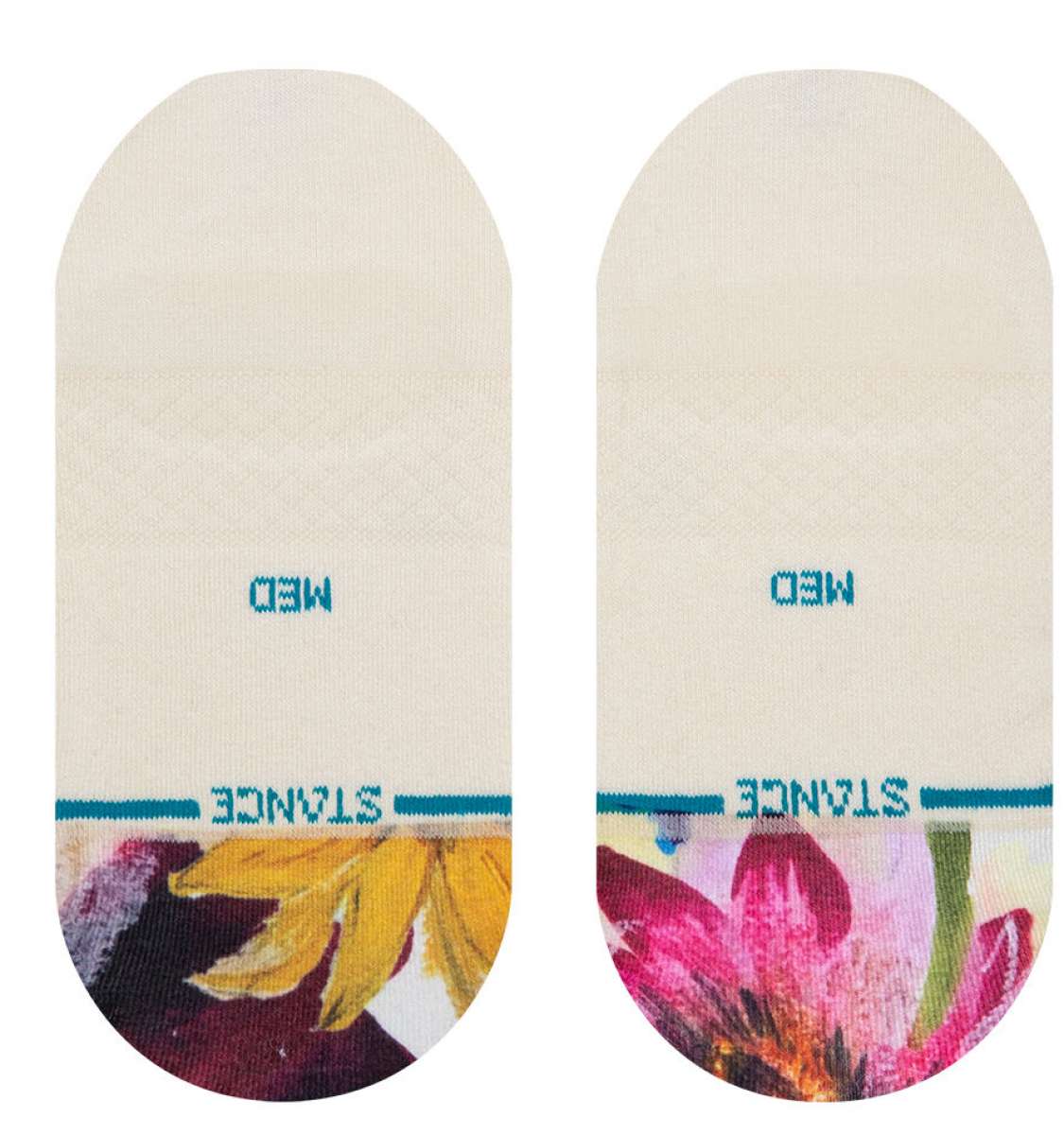 Stance Lucid No Show Socks Ladies 2023 - White socks with a floral pattern at the toe area.