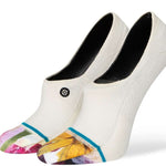 Stance Lucid No Show Socks Ladies 2023 - White socks with a colorful abstract design on the toes.