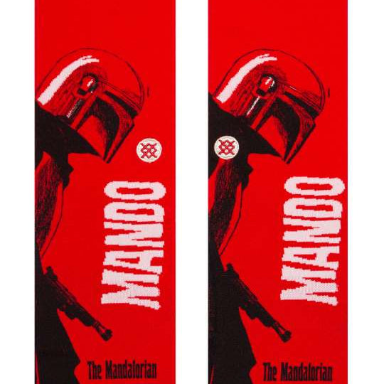 Stance Mando West Crew Socks 2023 - Red crew socks with a black silhouette of The Mandalorian character on the top.