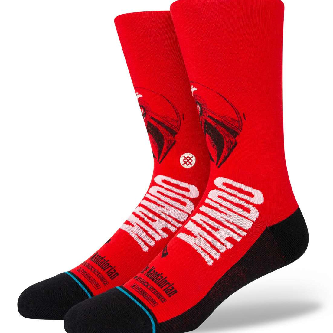 Stance Mando West Crew Socks - Red crew socks with a black graphic of The Mandalorian's helmet on the top portion.