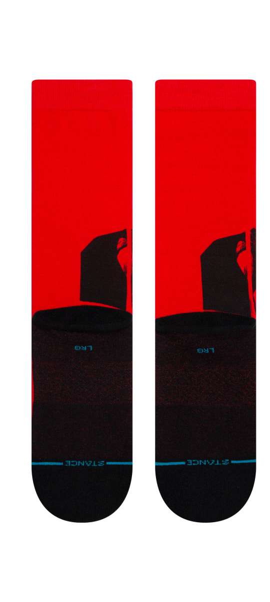 Stance Mando West Crew Socks 2023 - Red crew socks with a black bear logo on the ankle.