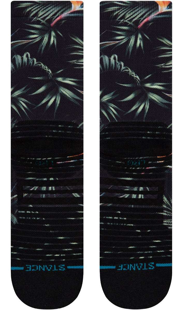 Stance Paradis Crew Socks 2023 - Black crew socks with palm tree print and blue accents.