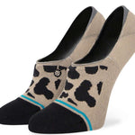 Stance Ladies' Show Some Skin 2023 - A pair of tan ankle socks with black leopard print and a teal stripe at the top.
