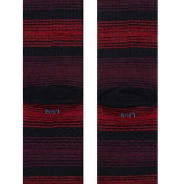 Stance Tonality Crew Socks 2023 - Black crew socks with horizontal red and gray stripes.