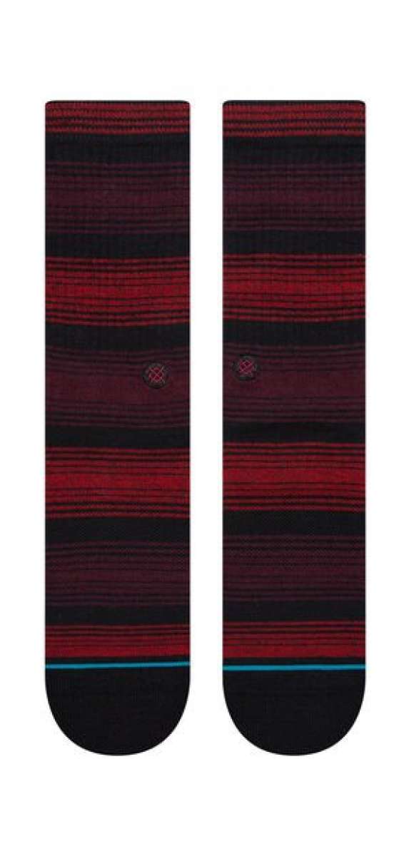 Stance Tonality Crew Socks 2023 - Black socks with horizontal red stripes and a small circular logo at the bottom.