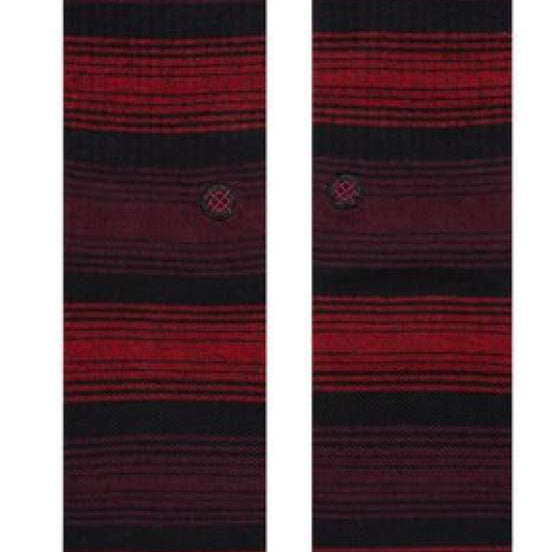 Stance Tonality Crew Socks 2023 - Black socks with horizontal red stripes and a small circular logo at the bottom.