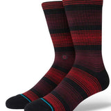 Stance Tonality Crew Socks 2023 - Black crew socks with red and blue stripes.