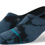 Stance Turbid No Show Socks 2023 - A pair of dark gray no-show socks with a subtle tie-dye pattern and teal accents.