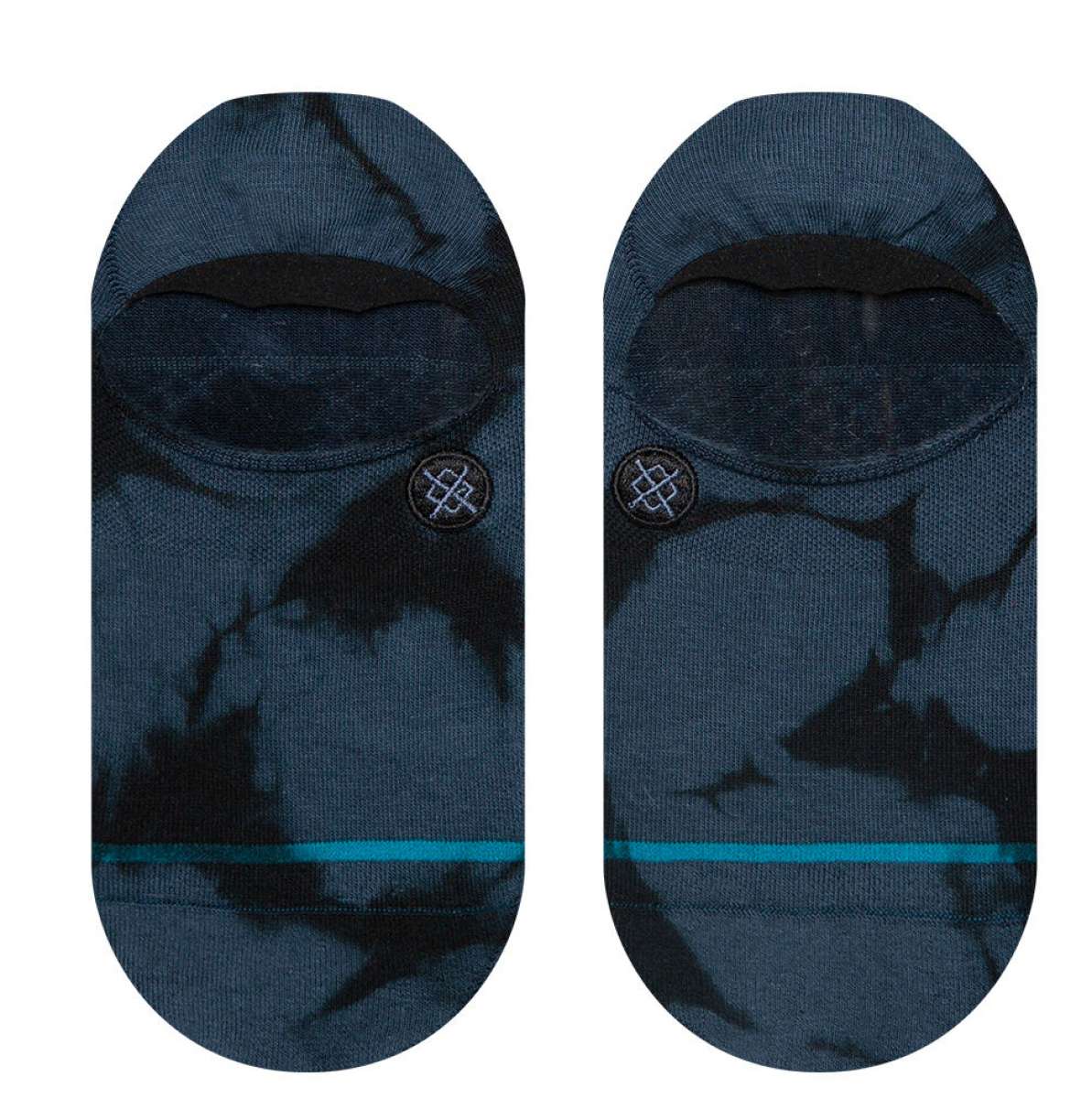 Stance Turbid No Show Socks 2023 - A pair of navy blue no-show socks with a subtle tie-dye pattern and a small white logo on the ankle area.