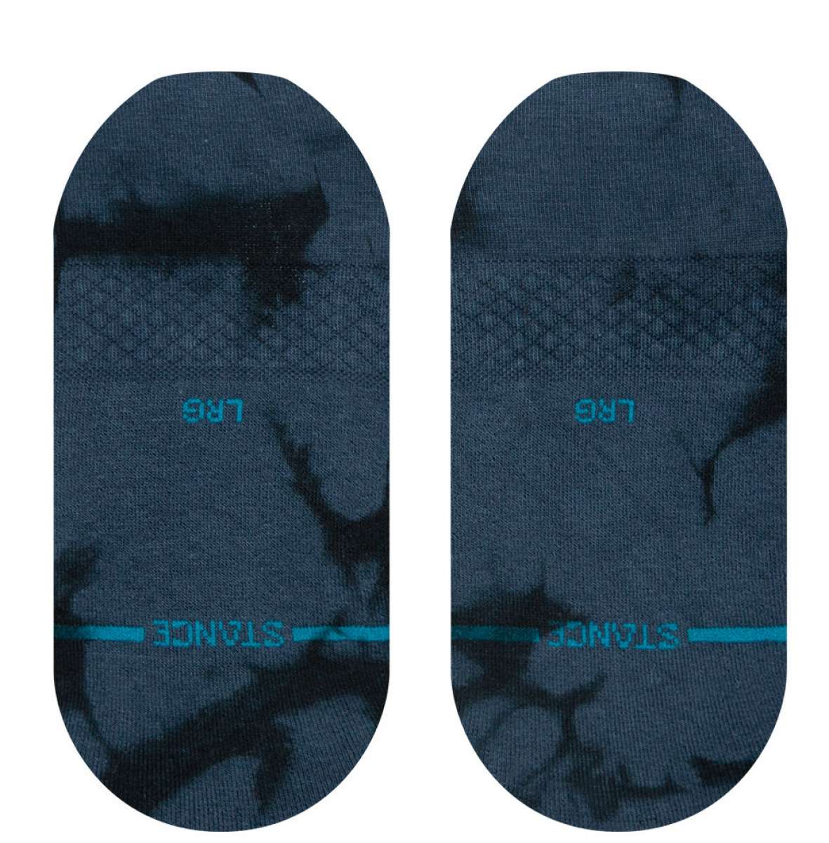 Stance Turbid No Show Socks 2023 - A pair of dark gray no-show socks with a subtle marbled pattern and a thin turquoise stripe at the top.
