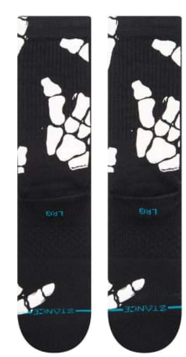 Stance Zombie Hang Crew Socks 2023 - Black crew socks with white zombie hand print design.