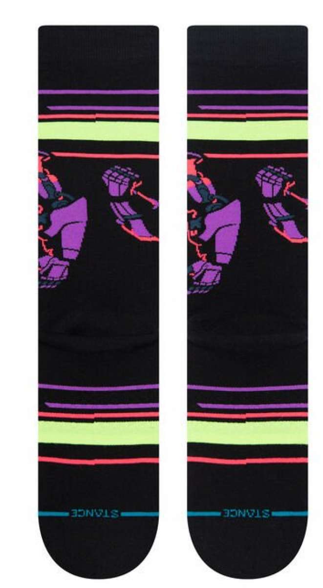 Stance Zurg Crew Socks 2023 - Black crew socks with a purple and red graphic of Zurg from Toy Story on the top portion.