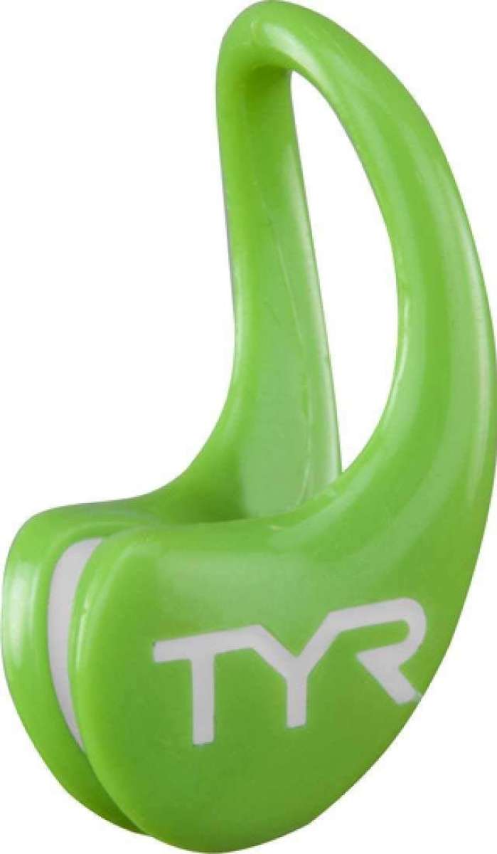 TYR Ergo Swim Nose Clip - Lime green nose clip with a small, rounded metal piece on the front and a thin strap that goes behind the nose.