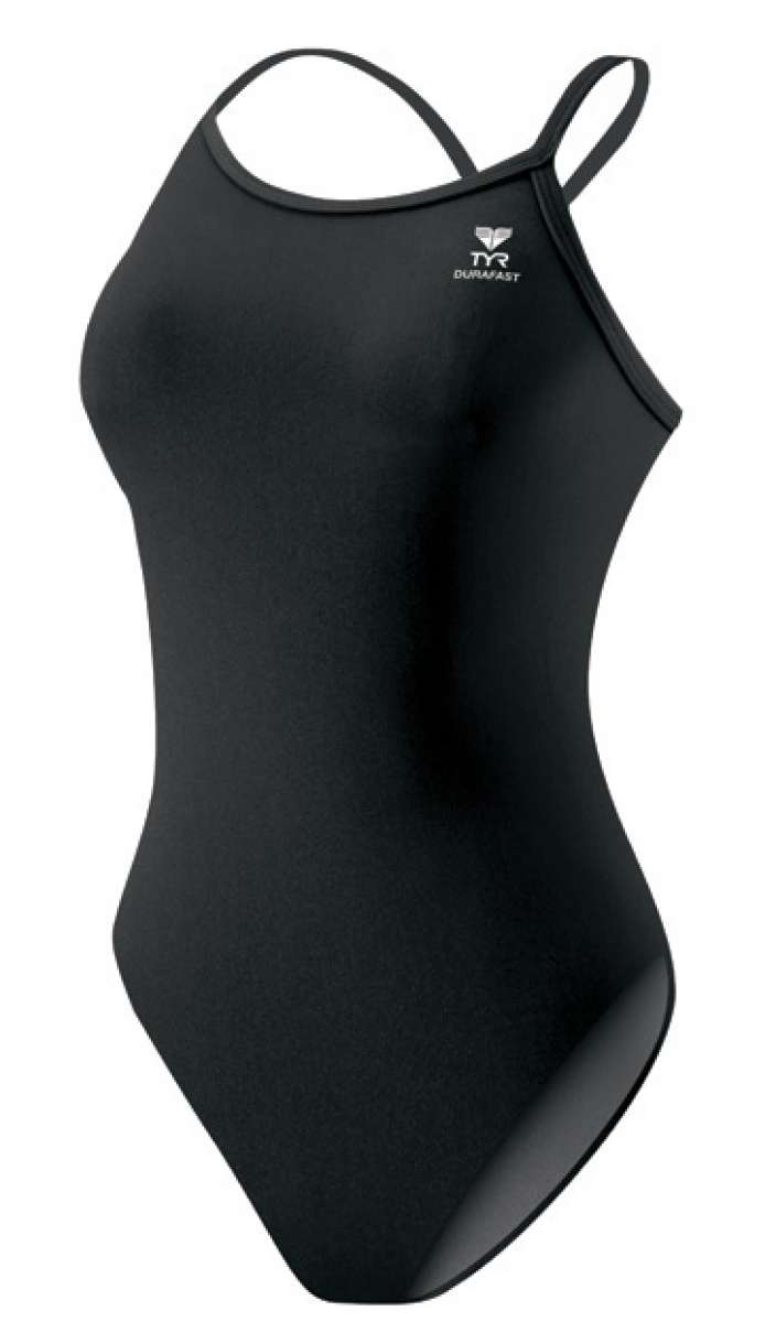 TYR Ladies' Durafast One Solid Diamondfit Flyback Swimsuit - A black swimsuit with a diamond pattern and flyback straps.