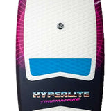 Hyperlite Time Machine Limited Edition Wakesurf Board 2022 - A black wakesurf board with a purple grid pattern and lightning bolts, featuring blue accents on the top and bottom edges.
