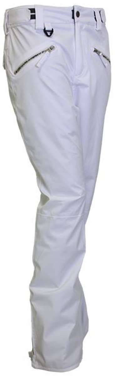 Turbine Ladies Aura II Shell Pants 2024 - White snow pants with black zipper on right pocket and belt loops.