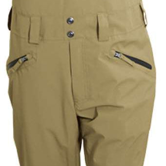 Turbine Mission II Shell Bib 2023 - A tan-colored bib with a black zipper and adjustable straps on the shoulders.