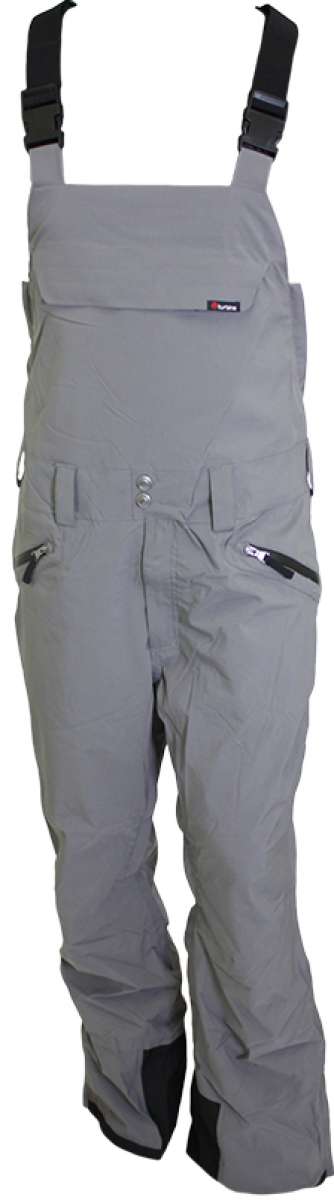 Turbine Mission II Shell Bib 2023 - A gray bib with a black logo on the left leg and adjustable straps.