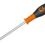 Union Screwdriver 2023 - A black screwdriver with a silver metal shaft, orange handle and tip.