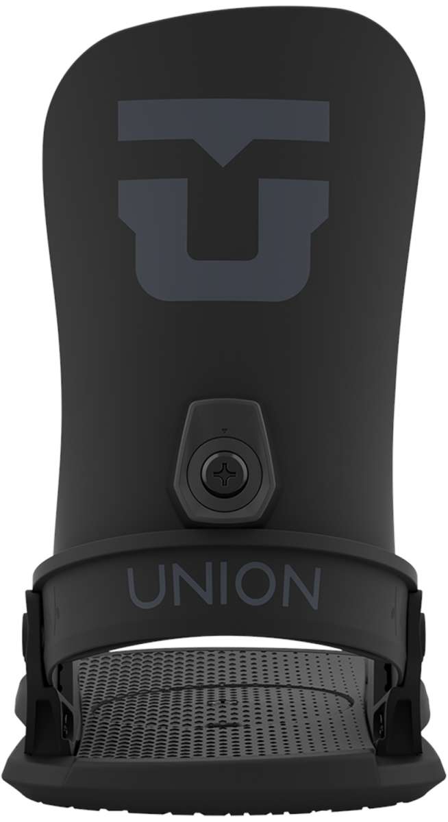 Union Women's Legacy Snowboard Binding 2024 - A black snowboard binding with a large "U" logo on top and a circular screw in the middle of it.