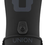 Union Women's Legacy Snowboard Binding 2024 - A black snowboard binding with a large "U" logo on top and a circular screw in the middle of it.