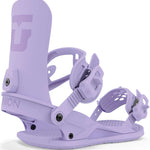 Union Women's Legacy Snowboard Binding 2024 - A light purple snowboard binding with a large "U" logo on top of the strap.