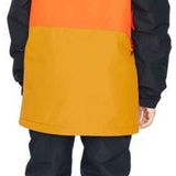 Volcom Juniors Breck Insulated Jacket - A black, orange, and yellow jacket with a hood on a young girl from behind.
