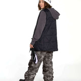 Volcom Women's Costus Pullover Fleece - A dark gray fleece pullover with a hood and drawstring, featuring a zippered front and two side pockets.