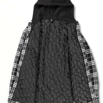 Volcom Field Insulated Flannel Jacket - A black insulated flannel jacket with a hood, featuring a plaid pattern on the sleeves and body.